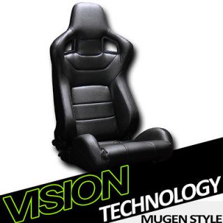 1x Version 3 MU Type JDM Black PVC Leather Reclinable Racing Seat 
