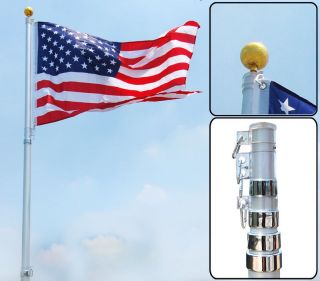 20 Ft Telescopic Aluminum Flagpole 3x5 Free Flag Ball Pole Top Kit 