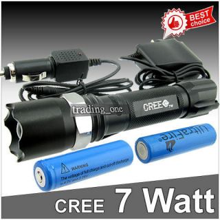 7w Rechargeable CREE Q5 LED Zoomable Flashlight Torch +2x18650 
