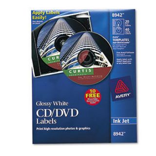 avery 8942 inkjet cd dvd labels glossy white 20 pk