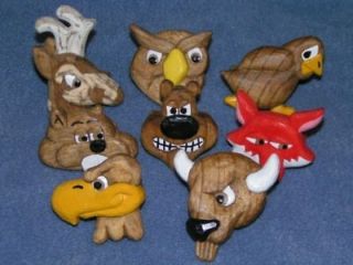 set of 8 carved wood badge critters neckerchief slides time