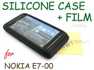 Black New Silicone Silicon Back Cover Soft Case+LCD Film for Nokia E7 