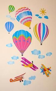 Aeroplane Balloon Wall stickers Art Removable Hot Air decal Nursery 