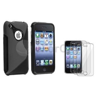 Black / Baby Blue 3 Piece Hard Skin Case Cover for iPhone 3G S 3GS