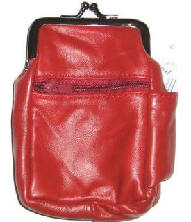 Red Genuine Leather Snap Cigarette Case. 2 Zipper pockets 1 Lighter 