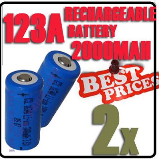 2x CR123A 123A CR123 16340 3.6V 2000mAh Blue GTL Rechargeable Battery 