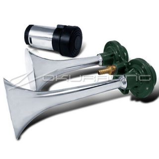 12v dual trumpet compact loud deep train chrome air horn