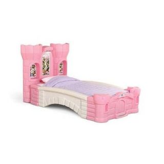 Girls Pretty Princess Palace Pink Castle Twin Bed Frame w/ Towers 