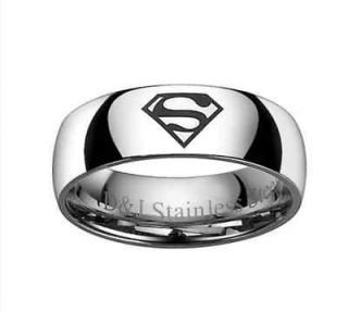 Stainless Steel Men Superman 8mm Band Ring Comfort Fit For All Size 8