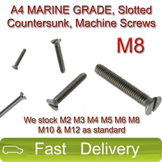 M8 A4 Stainless Steel Machine Screws Countersunk Slotted Screws MARINE 