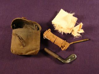 Vintage Military Style Rifle Cleaning Kit in Green Canvas Pouch