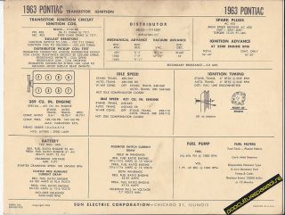 1963 PONTIAC 389 Engine TRANSISTOR IGNITION Car SUN ELECTRONIC SPEC 