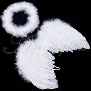 White 6 18 mo Angel Feather Wings Set Baby Photo Props Halo Size M