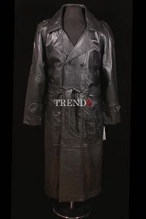 Mens Overcoat Black Real Sheep Leather Full Length Long Duster Trench 