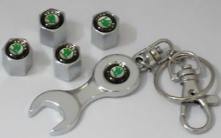 SKODA SUPERB TIRE VALVES SET 4 CAPS WITH KEY CHAIN NEW BEST DEAL FREE 