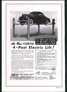 1940 Car Ad Automobile Curtis 4 Post Electric Hydraulic Car Lift