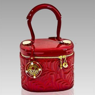 VALENTINO ORLANDI italian DESIGNER EMBROIDERED RED LEATHER HAT BOX BAG