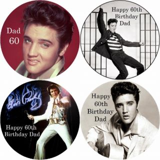ELVIS PRESLEY / PERSONALISED ROUND EDIBLE ICING SHEET CAKE TOPPERS