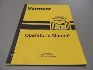 Vermeer BC1250A Brush Chipper Operators Manual # OMJN98 1