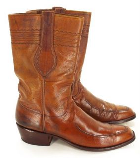 034Q Mens VTG Lucchese 1883 Mahogany Leather Embroider COWBOY BOOTS Sz 
