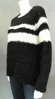 525 America Sweater Misses M Wool Turtleneck Boat Neck Black Ivory 