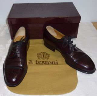 Testoni Mens Burgundy Leather Oxford Dress Shoes Sz 6 5 M Made in 