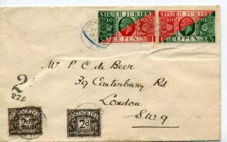 1935 ½D and 1D Bisects Used on Cover with Postage Dues
