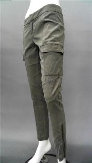   Skinny Cargo Pants Olive Green Solid Slacks Designer Sale