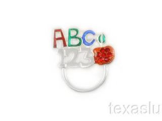 ID Badge Tag Glass Holder Pin Brooch Teacher ABC 123