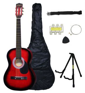 NEW Crescent Beginners RED Acoustic Guitar+STAND+Accessory Pack