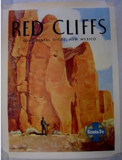 Original Santa Fe Railroad Travel Poster Red Cliffs Continental 