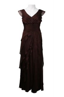 Adrianna Papell Cascading Tier Chiffon Dress Gown in Brown Size 16W 