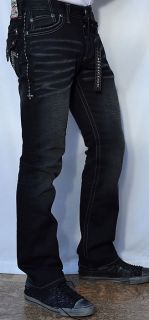 Affliction Mens Denim Ace Basque Flap Jeans New 10SS444 Black Tarmac 