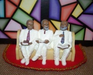New African American Deacons in White Church Pew Figurine
