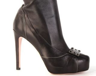 New Alessandro DellAcqua Napa Black Soft Leather Thigh High Boots 38 