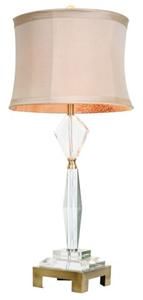 Alexandra Table Lamp Crystal Base Satin Brass 32in Mocha Silk Shade 