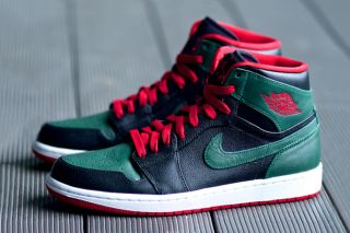 Nike Air Jordan 1 Retro High Black Green Red Leather 332550 025 Men 