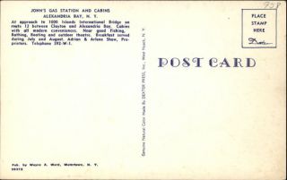 Alexandria Bay NY Johns Gas Station Cabins Texaco Pumps Postcard 