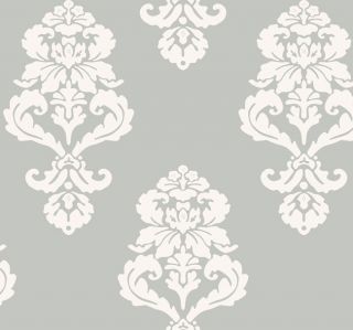 Tres Chic Graphic Damask Wallpaper White on Silver BL0398