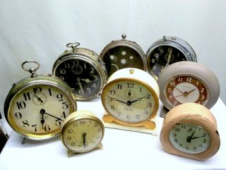 Vintage Antique Alarm Clocks Westclox Ingraham Waterbury Parts Or 
