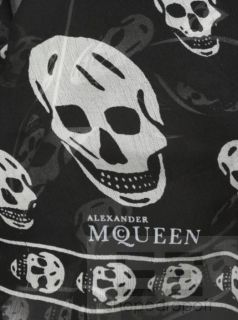 Alexander McQueen Black White Silk Chiffon Skull Scarf