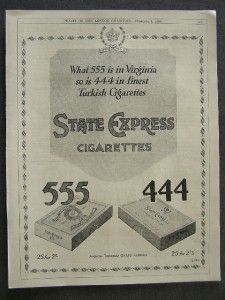 1920s Advert State Express 555 444 Cigarettes 1928 Smoking Advertising 