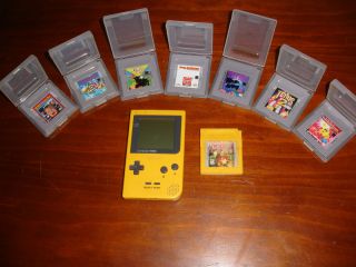 Nintendo Game Boy Pocket Yellow Handheld System 8 Games All Tested and 