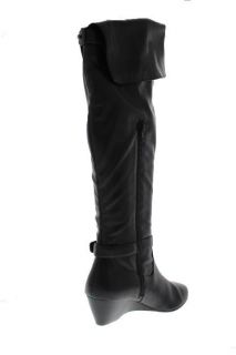 Alfani New Oslo Black Pleather Fold Over Wedge Over The Knee Boots 