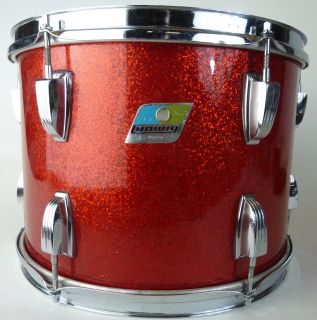 Ludwig 14x10 Tom Drum red Sparkle Vintage 70s 3 Ply Mahogany