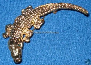 Alligator Crocodile Swarovski Emerald Eyes Brooch 6593