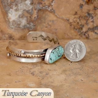 Navajo Native American Turquoise Bracelet w Silver Gold by Nelson SKU 
