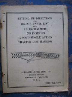 TPL 123 E Allis Chalmers Manual PARTS NO 15 SERIES 15 FOOT SINGLE DISC 