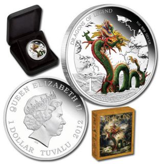 2012 Tuvalu Dragons of Legend 1oz Silver Coin 2 Chinese Dragon