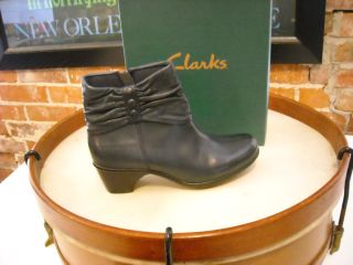 Clarks Navy Blue Leather Wish Elate Button Ankle Boots New